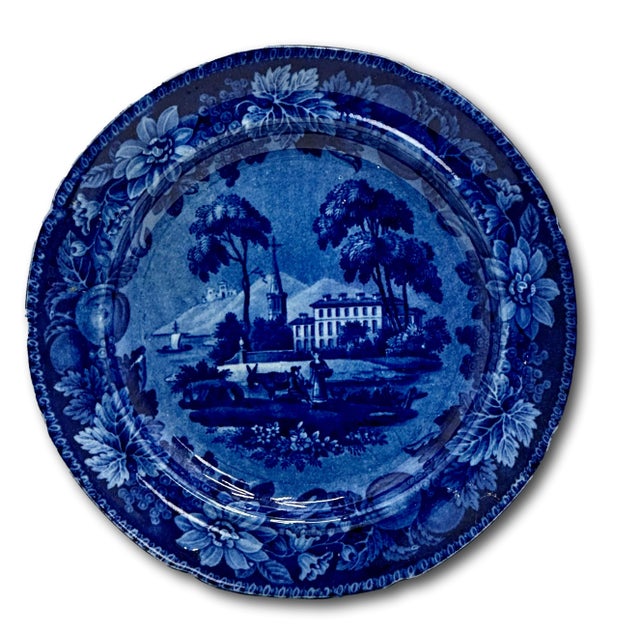 Stunning & Rare Antique Original Set of 9 Dark Flow Blue English Staffordshire 10 Inch Dinner Plates Circa 1830s For Sale - Image 11 of 17
