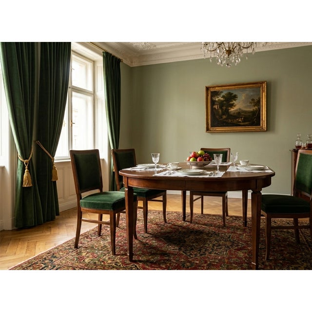 Biedermeier Dining Chairs in Deep Green Velvet, 1940s, Set of 4 For Sale - Image 3 of 4