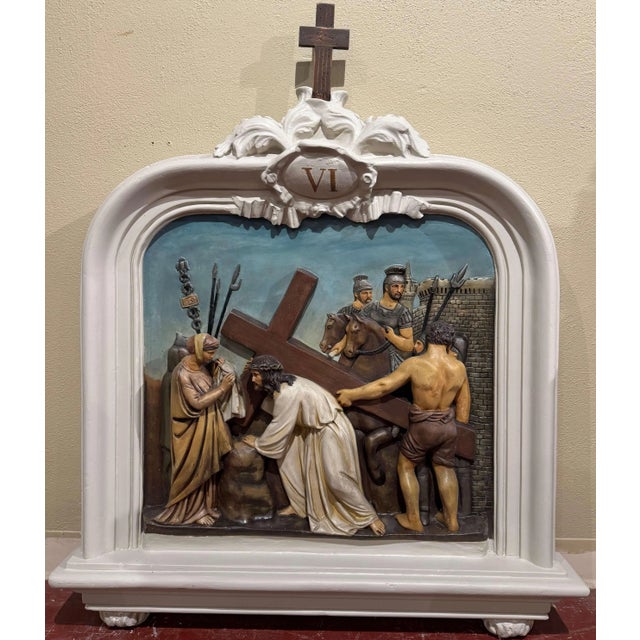 Sculpture Materials Complete Set of 14 19th Century French Polychrome Stations of the Cross Panels For Sale - Image 7 of 12