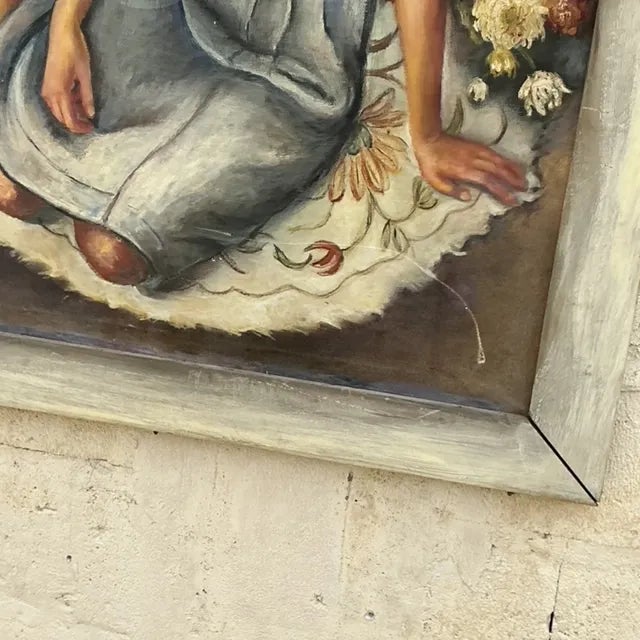 Vintage Boho Original Oil Portrait Painting on Canvas For Sale - Image 9 of 10