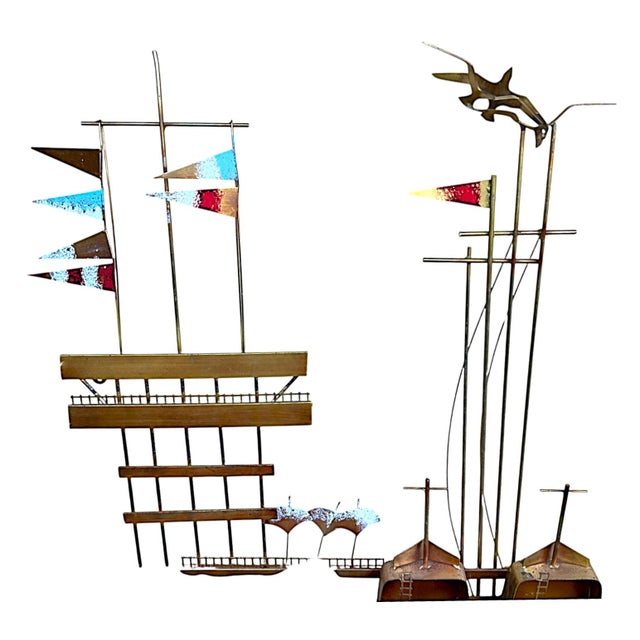 1980s Curtis Jere Nautical Wall Sculpture – Brass Sailboats & Seagulls Harbor Scene For Sale - Image 14 of 18