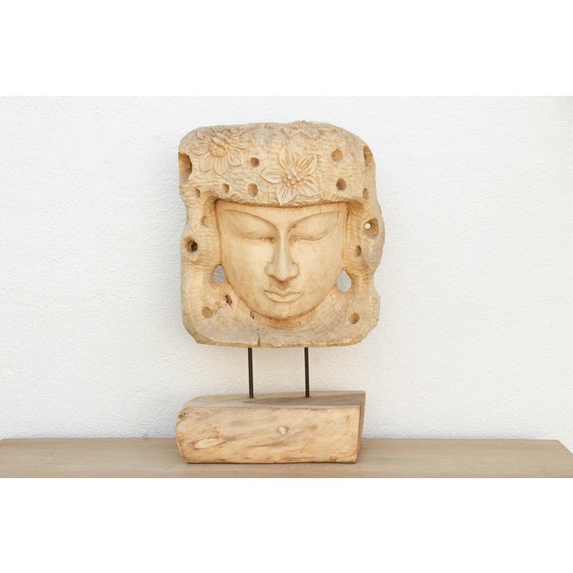 Asian Large Carved Wooden Buddha Statue For Sale - Image 3 of 10