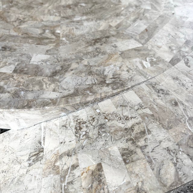 Postmodern Maitland Smith Style Sculpted Circular Polished Tessellated Stone Coffee Table For Sale - Image 9 of 12