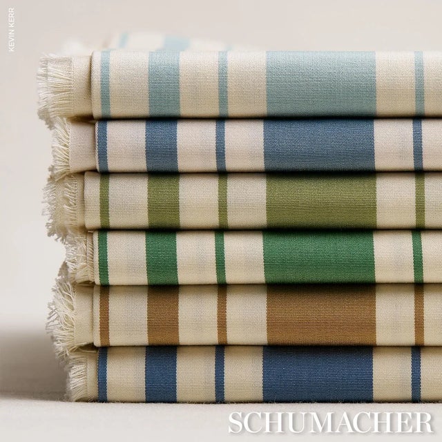 2020s Schumacher X Mark D. Sikes Markie Stripe Fabric In China Blue For Sale - Image 5 of 5