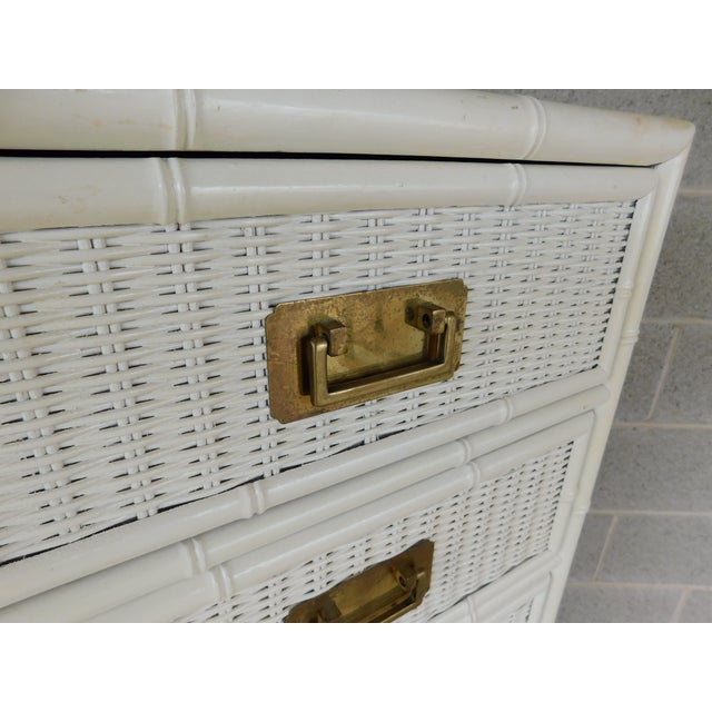 Late 20th Century Faux Bamboo Campaign Style Lingerie Chest Wicker Coastal Style For Sale - Image 5 of 11