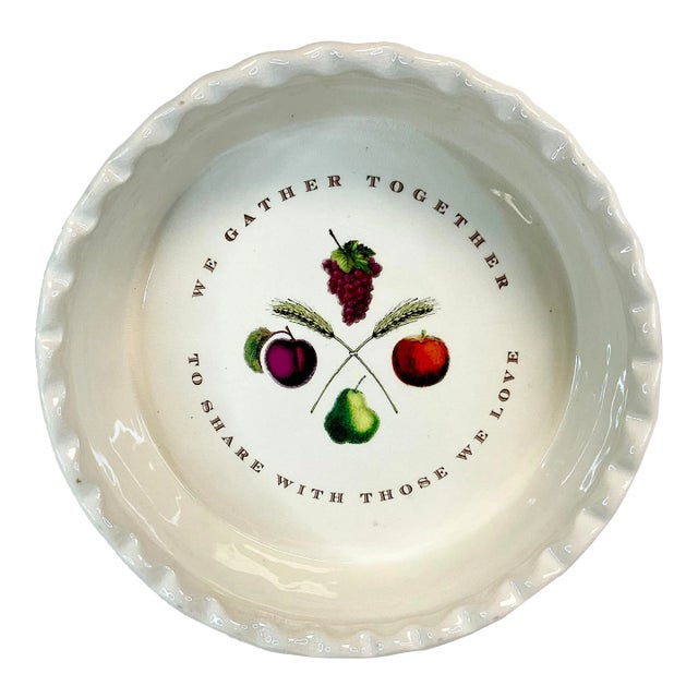 Vintage Americana Arts & Crafts Thanksgiving Ceramic Pie-Quiche Dish For Sale