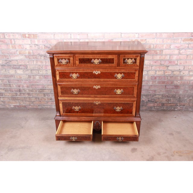Wood Kittinger Chippendale Burled Walnut Eight-Drawer Dresser Chest, Newly Restored For Sale - Image 7 of 13