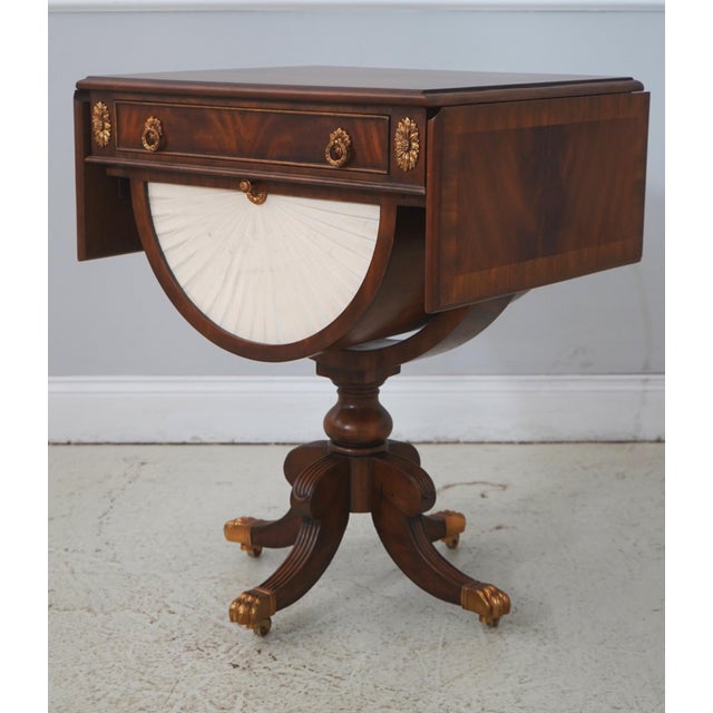 Age: Approx: 20 Years Old Details: Duncan Phyfe Pedestal Base High Quality Construction Pull Out Fabric Trimmed Drawer On...