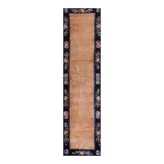 1920s Apricot Open Field Geometric Antique Chinese Peking Carpet 2'4" X 8'9" Rug For Sale