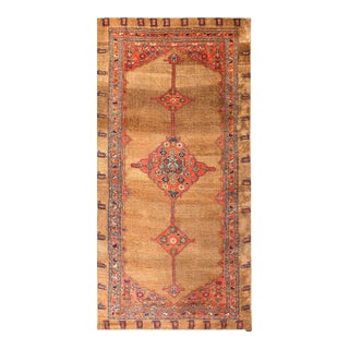 Antique Tribal Paisley Design Rustic and Camel Color Bidjar Wide Gallery Rug For Sale