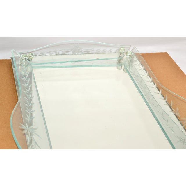 1930 Art Deco Venetian Etched Mirror Tray Serving Platter Glass Ball Decor Italy For Sale - Image 9 of 17