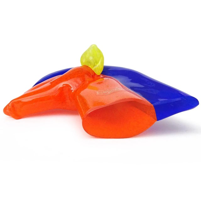 Gambaro Poggi Murano Vintage Bright Orange Blue Yellow Italian Art Glass Horse Head Figurine Sculpture For Sale In Orlando - Image 6 of 6