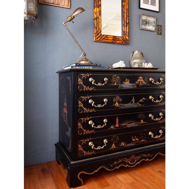 Habersham Furniture Habersham Black Chinoisere Hand Painted Chest of Drawers | Dresser For Sale - Image 4 of 18