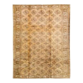 1960s Vintage Persian Distressed Handmade All-Over Beige Wool Rug For Sale
