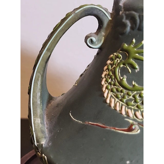 Pistachio Antique Moriage Dragon Footed Vessel For Sale - Image 8 of 11