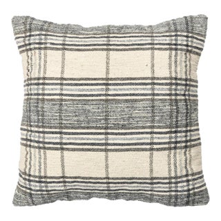 Beige and Gray Modern Geometric Wool and Cotton Pillow For Sale