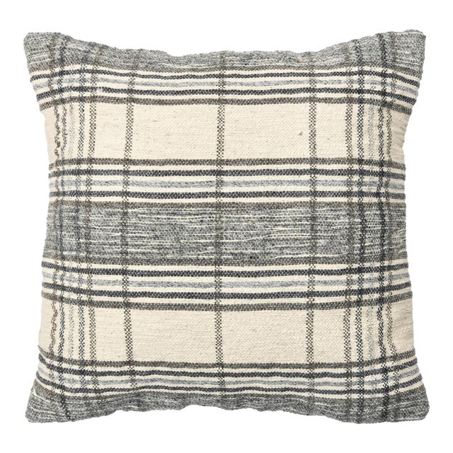 Beige and Gray Modern Geometric Wool and Cotton Pillow For Sale
