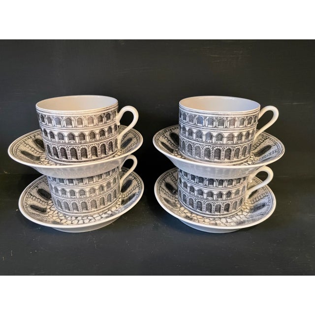 Vintage 1951 Fornasetti Archittura Cappuccino Cups and Plates Set- 8 Pieces For Sale In Los Angeles - Image 6 of 6