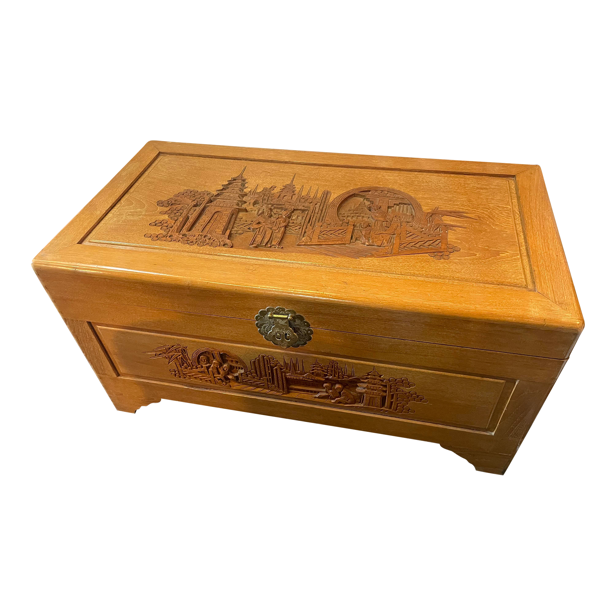 1950s Vintage Midcentury George Zee & Co. Chinese Carved Teak