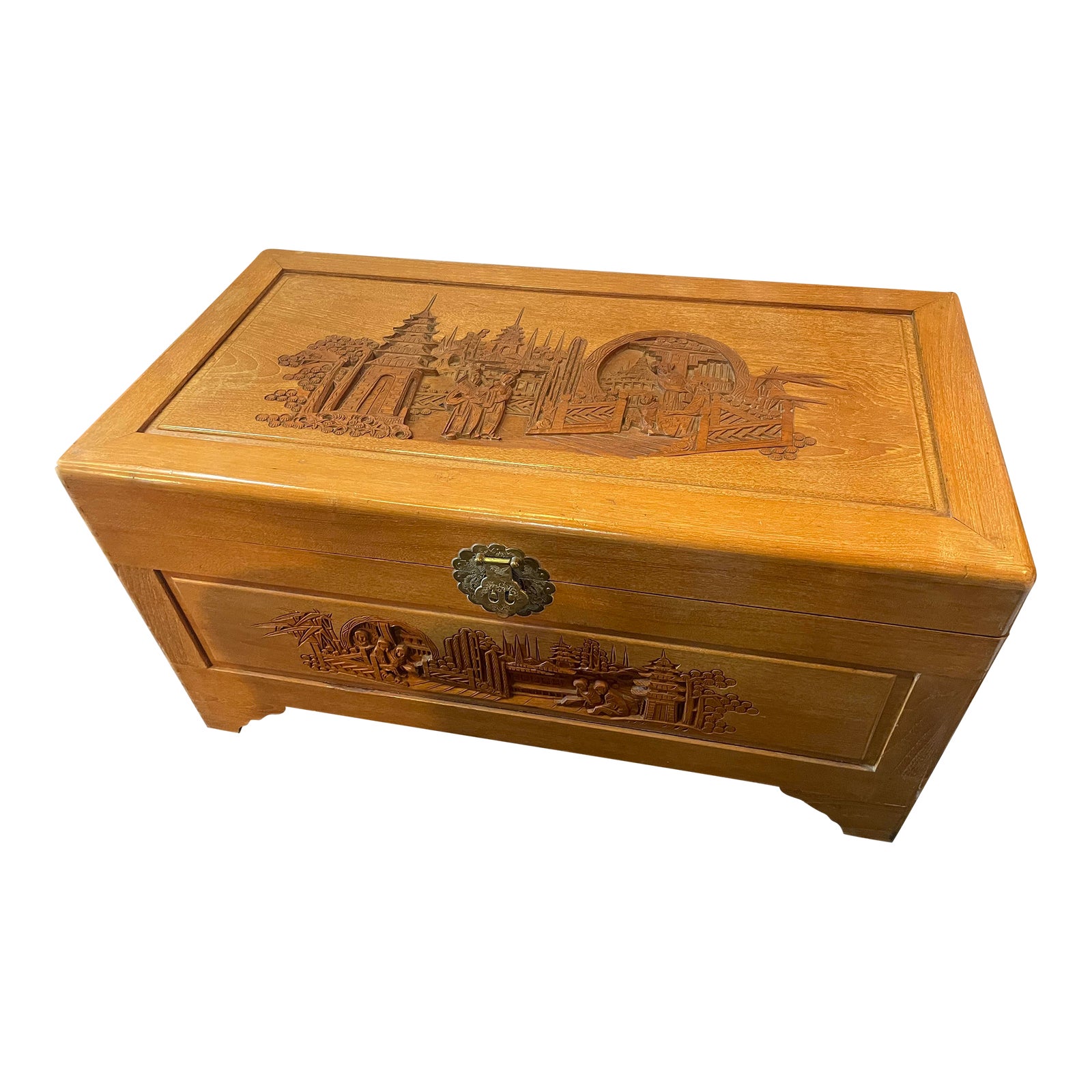 1950s Vintage Midcentury George Zee & Co. Chinese Carved Teak