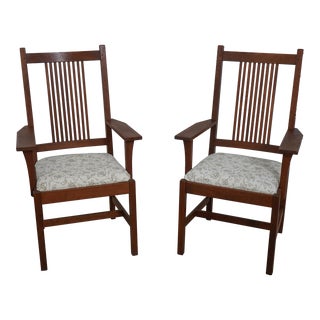 Pair Stickley Arts & Crafts Cherry Armchairs For Sale