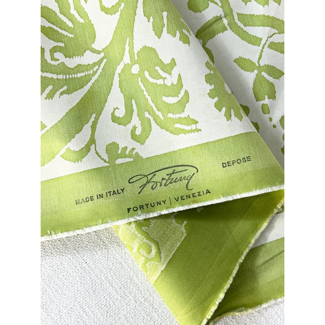In mint condition, this Fortuny hand-discharged print is crafted on cotton sateen, featuring stylized Italianate floral...