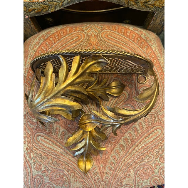 Mid 20th Century Italian Gilt Tole Toleware Leaf Wall Shelf Bracket For Sale - Image 11 of 11