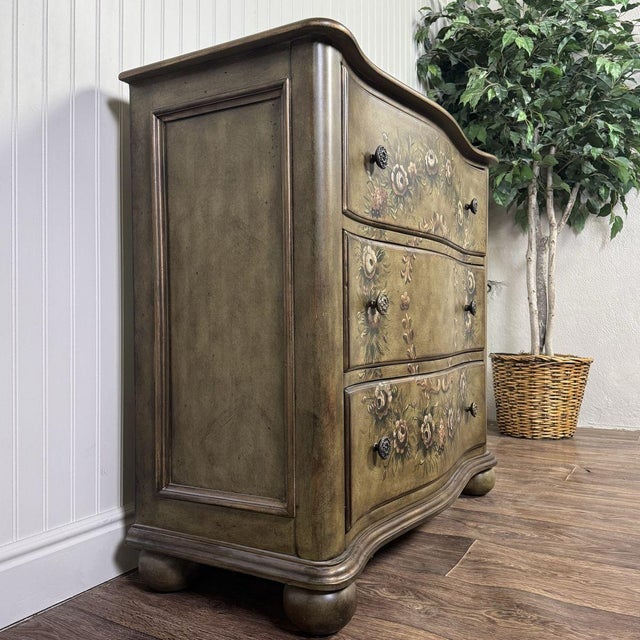 Lane Furniture Vintage Lane Hand-Painted Floral Serpentine Chest of Drawers For Sale - Image 4 of 11