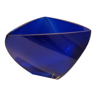 Deep Blue Triangle Crystal Bowl For Sale