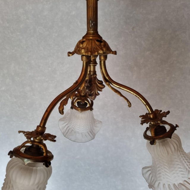 Art Nouveau 3-Branch Chandelier in Spelter, 1910s For Sale - Image 6 of 13
