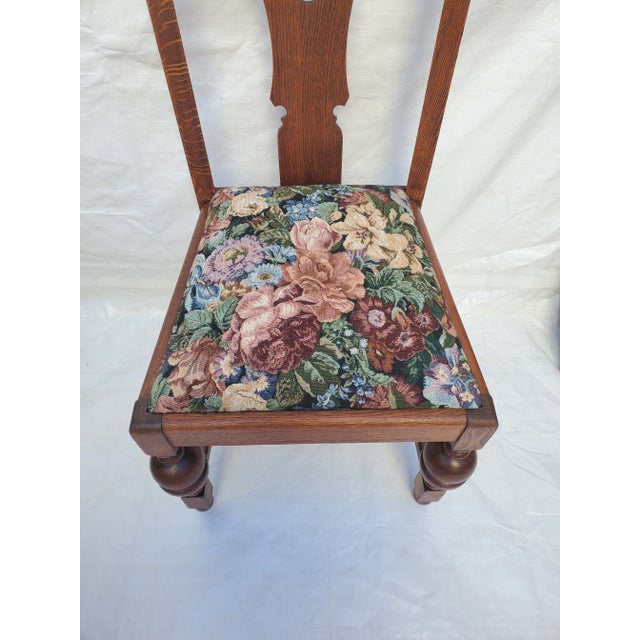 Brown Antique 1920s Brutalist Oak Dining Chairs Restored Set of 8 For Sale - Image 8 of 12