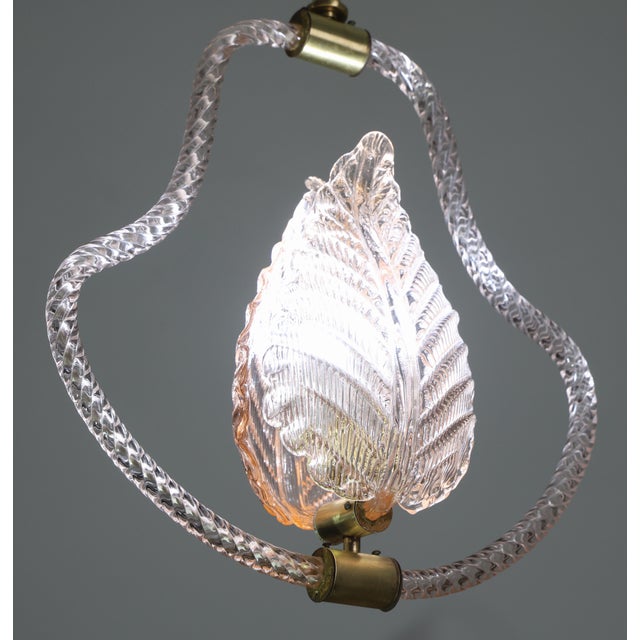 Art Deco 1950s Mid Century Modern Pink Leaf Murano Glass Chandelier by Barovier E Toso For Sale - Image 3 of 16
