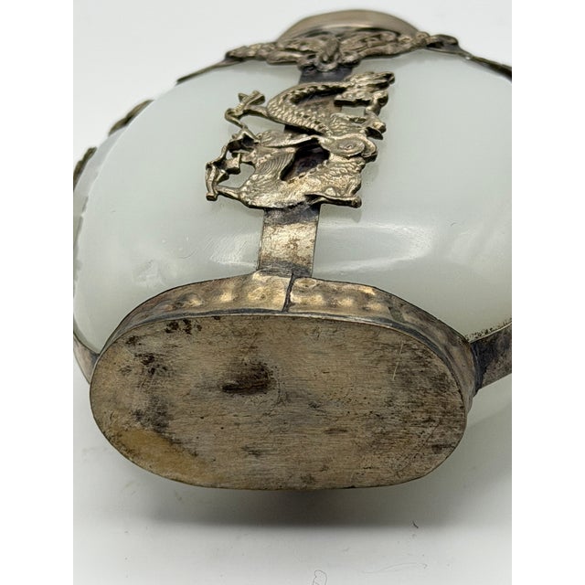 Opaline Glass Snuff Bottle Embellished With Silver Tone Dragons and Lions For Sale - Image 15 of 17