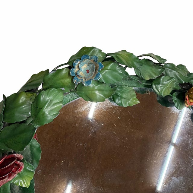 Green Vintage Tole Floral and Leaf Design Mirror For Sale - Image 8 of 11
