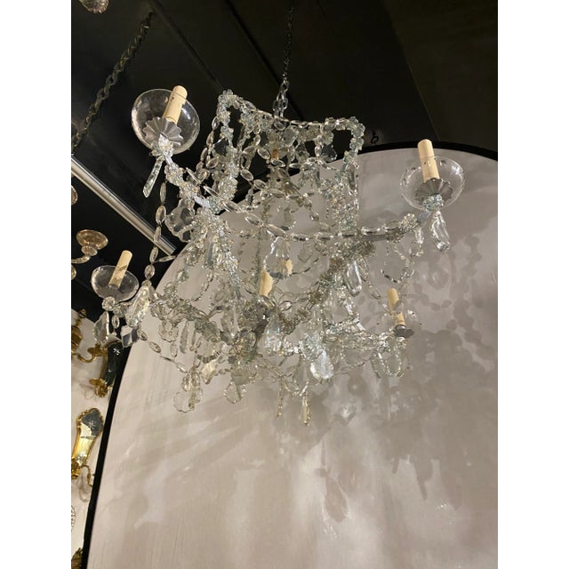 Silver 1920’s Crystals Chandelier With 6 Lights For Sale - Image 8 of 9