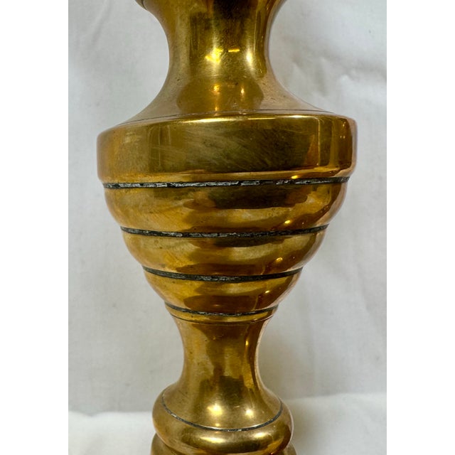 Antique Pair of 19th Century Square Based Brass Push-Up Candlesticks From England For Sale - Image 9 of 12