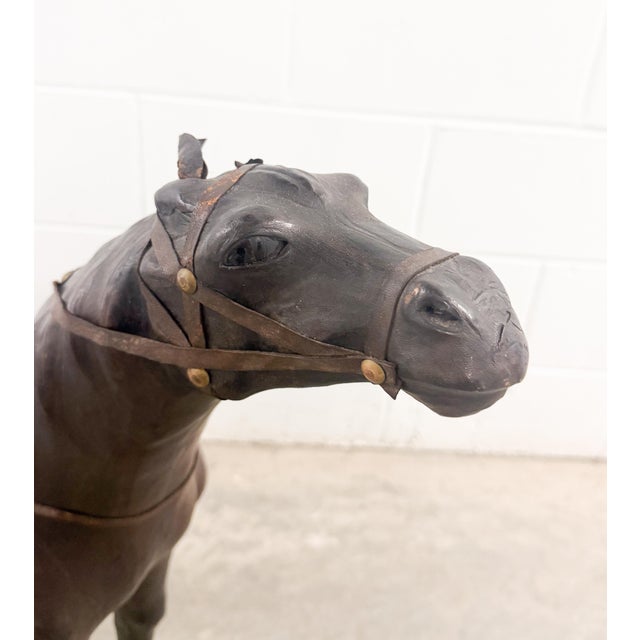 Rare 30” W Vintage Equestrian Leather Horse W/Saddle Statue For Sale In Tampa - Image 6 of 13