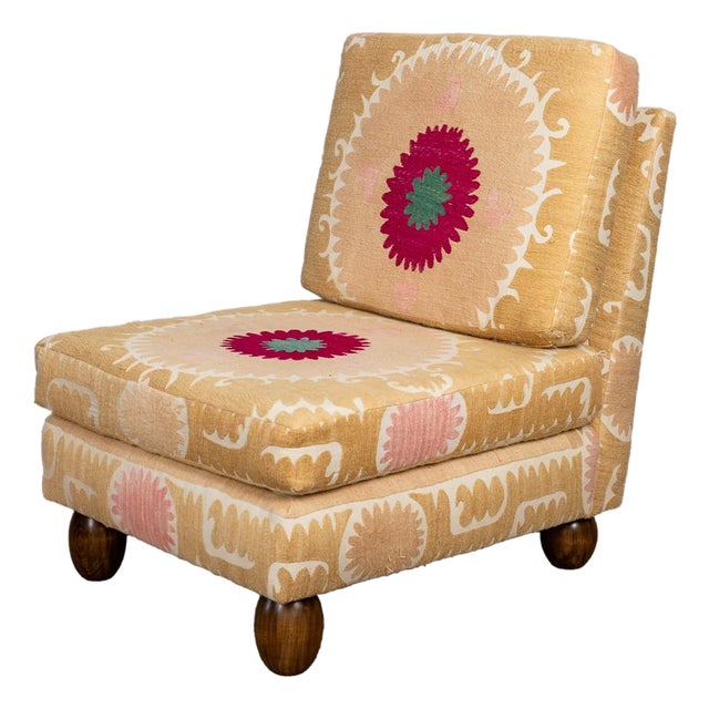 Slipper Chair Upholstered in Suzani For Sale