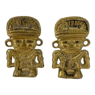 Vintage Brass Mexican Figural Bookends. A Pair For Sale