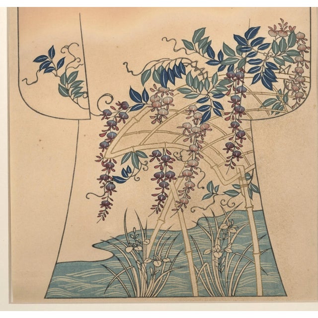 Matted 1927 Asian Japanese Kimono Fashion Design Woodblock For Sale - Image 4 of 5