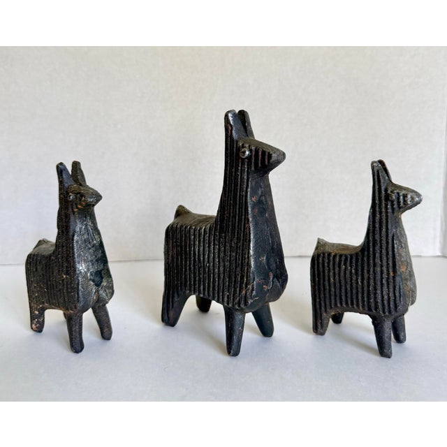 Industrial Set of 3 Brutalist Industrial Cast Iron Llama Figurines For Sale - Image 3 of 10