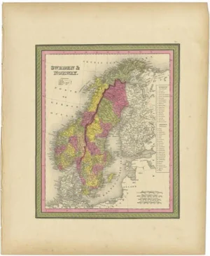 Antique Map of Sweden and Norway by Mitchell, 1846