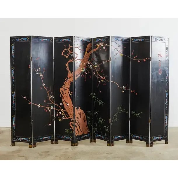 Chinese Export Eight Panel Coromandel Screen Lotus Blossoms For Sale - Image 11 of 12