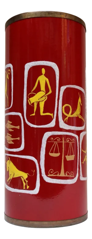 Italian Modernist "Zodiac" Red Umbrella Stand in Enamel and Brass by Siva