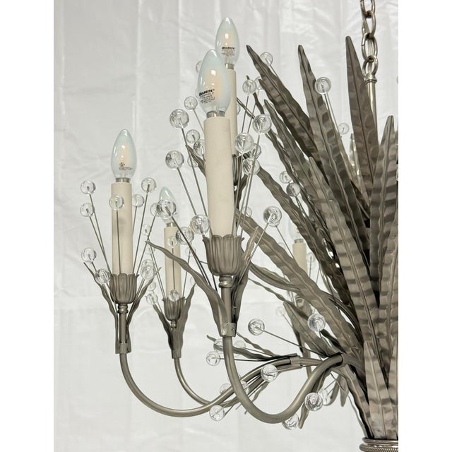 Remains Lighting "Plume" Antique Nickel & Glass 12-Arm Chandelier, Labeled For Sale - Image 9 of 18