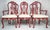 Vintage Chinoiserie Red Silver Leafed Dining Chairs, Set of 6 Offered for sale is a set of six Chinoiserie lacquered and...