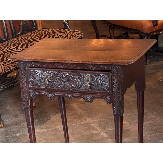 Example: 18th Century Carved English Side Table With Shell and Acanthus Drawer For Sale - Image 4 of 10