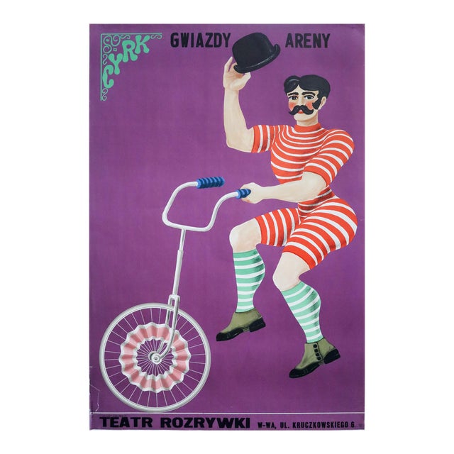 1970 Polish Circus Poster - Cyrk (Man on Unicycle) - Hilscher For Sale