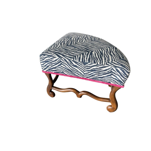 Custom Round Four Piece Ottoman Set, Blue Zebra Print For Sale In Naples, FL - Image 6 of 12