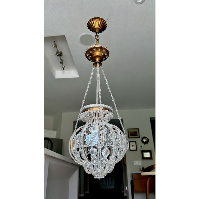 Sherle Wagner Crystal Beaded Basket Pendant Chandelier With Beaded Canopy For Sale - Image 18 of 18